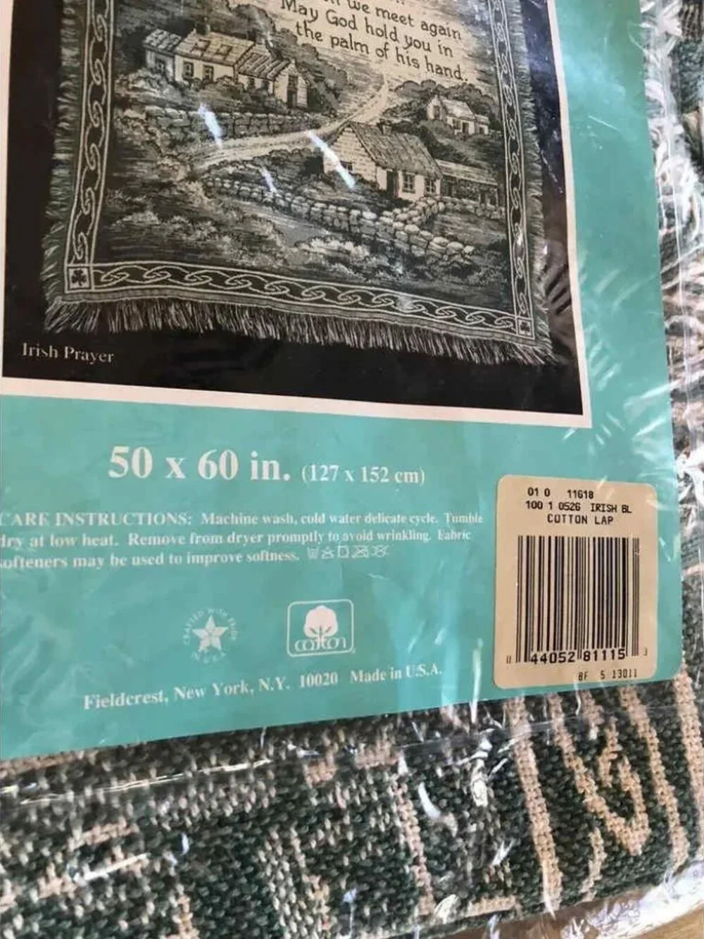 Vintage Fieldcrest Irish Blessing Tapestry Throw Blanket - Celtic Knot Border